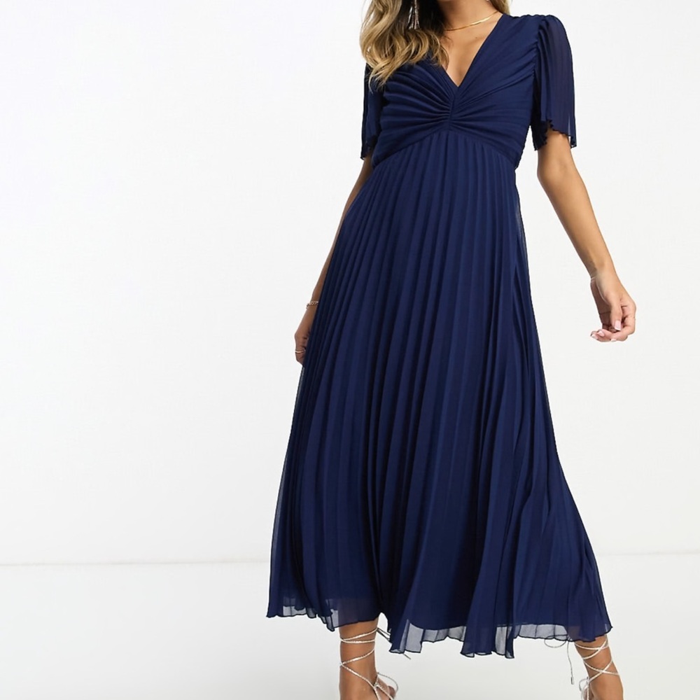 ASOS Blue Pleated Midi Dress